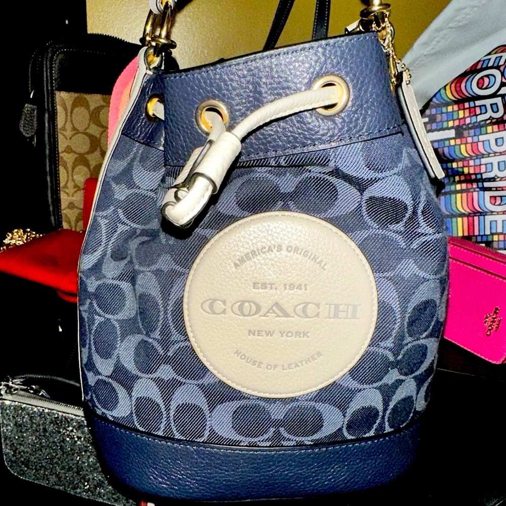 Coach Dempsey Drawstring Bucket Bag In Signature Denim